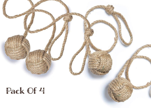 RII Beautiful Curtain Tiebacks, Natural Soft Jute Curtain Rope Pullback, Handmade Rustic Decorative Holdbacks, 2 Pair