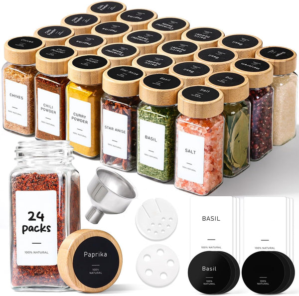 ComSaf Spice Jars with Label 4 oz 24Pcs, Glass Spice Jars with