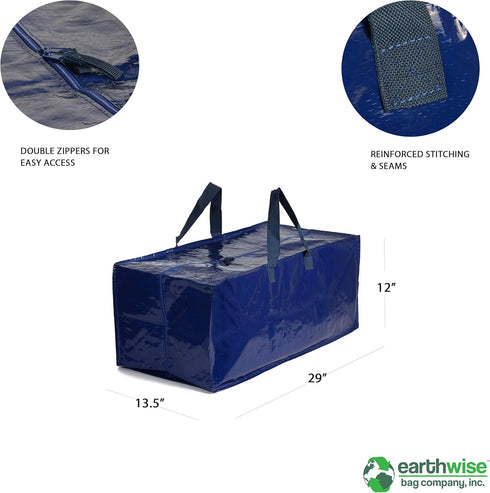 Earthwise X-Large Moving Bags Set of 4, Blue - W/Backpack Straps, Strong Handles & Zippers, Fold Flat Storage Totes