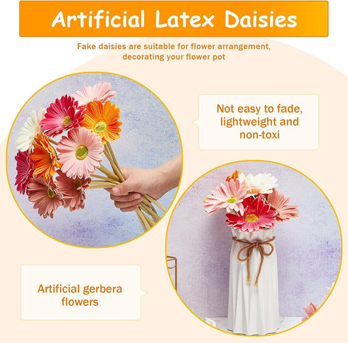 WILLBOND 18 Pieces Artificial Gerbera Daisies Flowers Bouquet, Faux Boho Daisy Flowers for Wedding Home Decor (White,