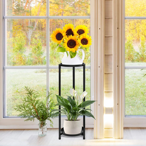 2 Tier Plant Stand Indoor Tall, Black Corner Tiered Round Plant Stand for Indoor Multiple Plants, Metal Flower Pot