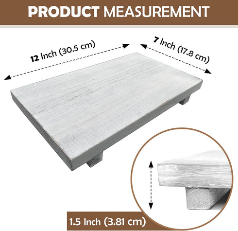 12 7 1.5 Inch Rustic Wood Riser - Rectangular Soap Tray, Candle Holder, Plant Stand - White, x x