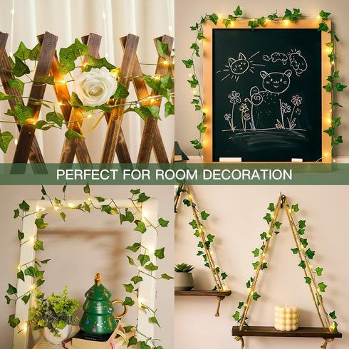20 6.56FT suddus Fake Vines with Lights Battery Operated, LED Ivy Garland Fairy Lights with Timer, Leaf String Lights