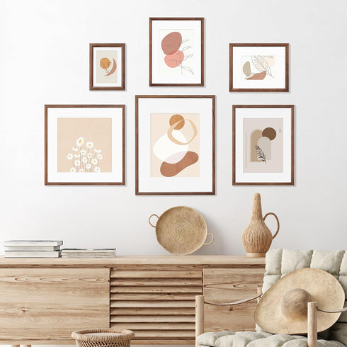 5x7 Set 4 4x6 Venusmiles Picture Frame of Natural Solid Walnut Photo Frames with Removable Mat Wall Hanging Large