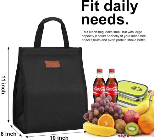 Insulated Lunch Bags for Women - Reusable Lunch Tote with Internal Pocket, Adult Lunch Tote Bag for Work - Black