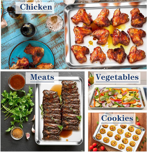 P&P CHEF Baking Sheet Pan Set of 2: Stainless Steel Baking Cookie Sheets Oven Tray, Rectangle 17.3” x 13”
