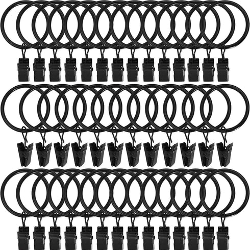 40 Pack Metal Curtain Rings with Clips, Vintage Black Drapery Clips Hooks, 1.5 in Interior Diameter