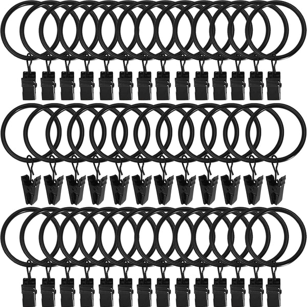 40 Pack Metal Curtain Rings with Clips, Vintage Black Drapery Clips Hooks, 1.5 in Interior Diameter