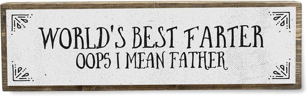 World's Best Farter Oops I Mean Father - Handmade Metal Wood Sign Light, Cute Rustic Wall Decor Art, Farmhouse