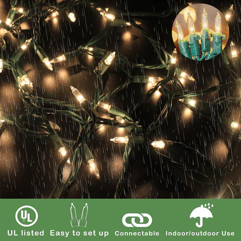 300 Count (3X100) 79.5ft Clear Christmas Lights - Mini Incandescent Warm White String Lights UL Connectable for Indoor