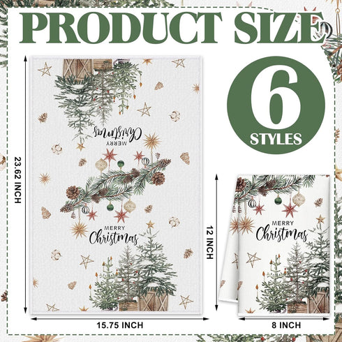 FuWeave Christmas Kitchen Towels Beige Xmas Tree Dishtowels Decorative Hello Winter Hand Towels Absorbent Gloves Ball