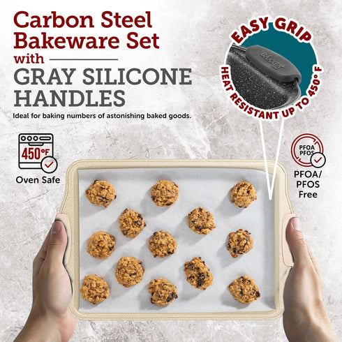 BAKKEN Deluxe Nonstick White Marble Baking Pans - 3-Piece Carbon Steel Bakeware Set