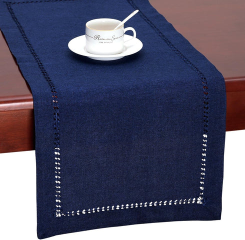 Grelucgo Handmade Hemstitch Solid Navy Blue Nautical Table Runner Dresser Scarf (14 x 54 Inch)