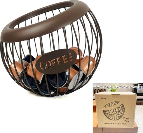 Large Capacity K Cup Holder, Coffee Pod Organizer for Counter, Metal Storage for Coffee Station (Brown)
