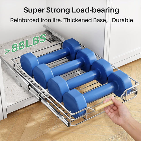 Kitstorack Pull Out Cabinet Organizer, 18" Wide x 21" Deep, Heavy Duty Roll Out Drawers for Kitchen Cabinets