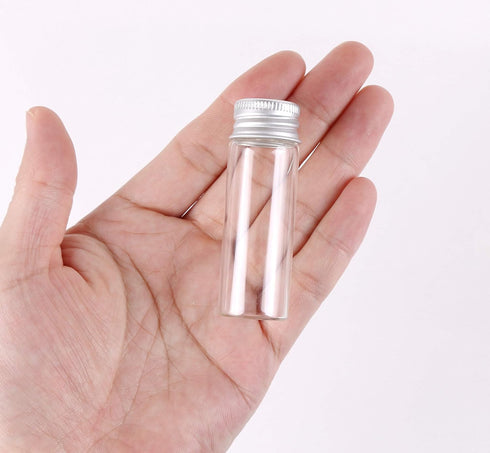 MaxMau 24 Tiny Jars with Aluminum Screw Lids, 15ml Clear Glass Bottles for Jewelry Beads, Herbs, DIY