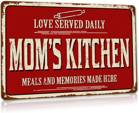 Rustic Kitchen Wall Decor - Old Country Aluminum Metal Sign, 12 x 8 Inches Home Dining Room Decor (Mom's Kitchen)
