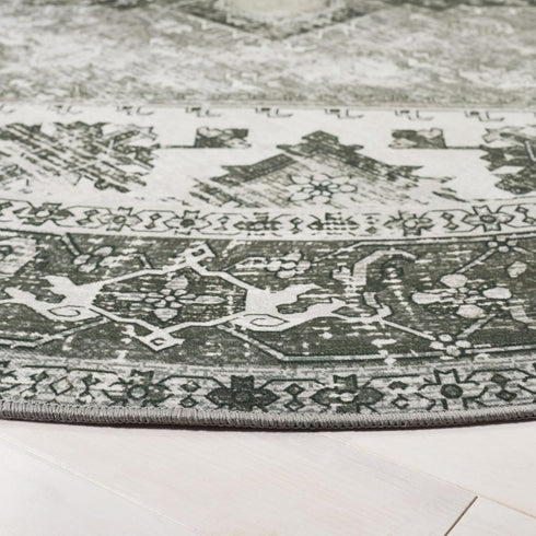 3' (TSN102F) SAFAVIEH Washable Rug Tucson Collection - Round, Dark Sage & Ivory, Slip Resistant & Easy to Clean, Ideal