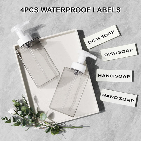 Foaming Soap Dispenser, 15 Oz Refillable Foam Soap Dispenser for Bathroom & Kitchen, 2Pcs with Waterproof Labels