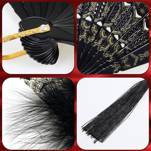 2 Pieces Feather Hand Fan Embroidered Flower Marabou 1920s for Costume Party Dancing Photoshoot Wedding Decor