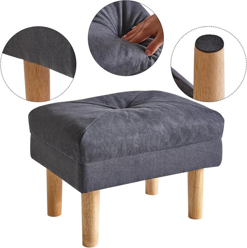 15.75" UHBD023BG YMYNY Small Foot Stool Ottoman, Footrest with Sponge Soft Padded Seat, Cotton-Linen Blend Fabric