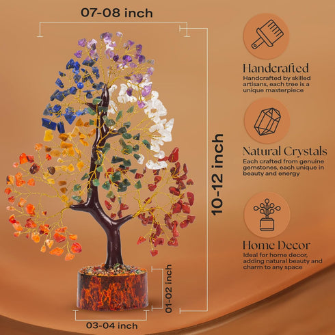 7 Chakra Tree of Life, Crystal Tree for Positive Energy, Healing Crystals and Stones, 10-12"