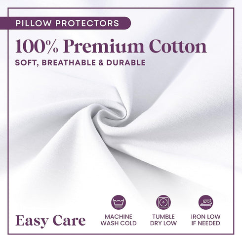 CirclesHome Pillow Protectors, 2 Pack Standard Zippered, 100% Cotton Breathable Pillowcases, 20x26