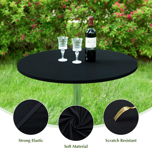 2 Pack 20 Inch Round Fitted Tablecloth Stretch Spandex Table Cover Black Washable Table Cloth Elastic Table Topper