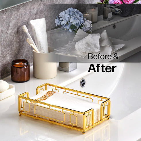 Countertop Guest Towel Holder Tray for Bathroom Gold Napkin Holder for Disposable Paper Hand Towels, Vanity Hand Towel