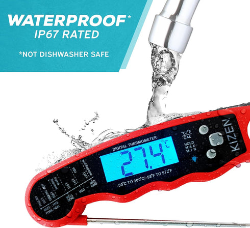 KIZEN Instant Read Meat Thermometer Digital, Waterproof Food Thermometer for Cooking, Grill, Oven, BBQ with Backlit