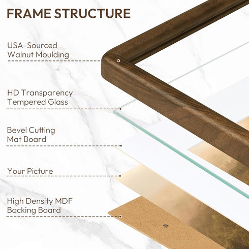 5x7 4x6, 5 7 Picture Frame with HD Tempered Glass, USA-Sourced Walnut Wood Photo Frame Matted to Rounded Corner x