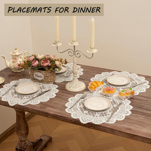 2 15" Jayla Pcs Round Lace Placemats for Tables Embroidered Vintage Crochet Floral Lace Table Runner Vintage Wedding