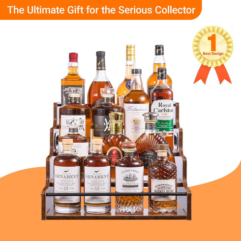 YQBRAO 4-Tier 16-Inch Countertop Tiered Liquor Bottle Display Shelf - Rustic Wood Liquor Rack & Coffee Syrup Organizer