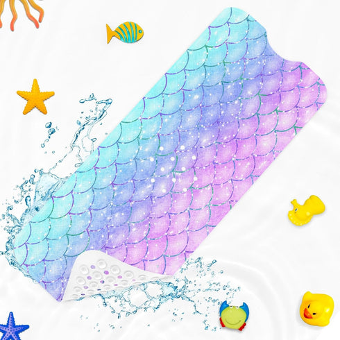 Culudea 40X16 Inch Pink Blue Mermaid Bathtub Shower Mat Fish Underwater Sea Non-Slip Tub Extra Long Bath Floor Machine