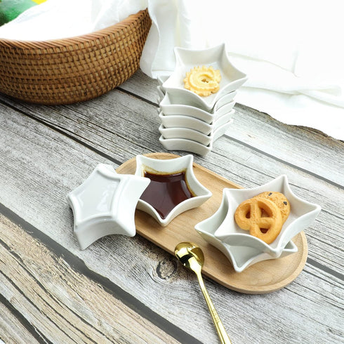 Set of 4 Star Shaped Ceramic Sauce Dishes, Multipurpose Appetizer Plates, Sushi Dipping Bowls