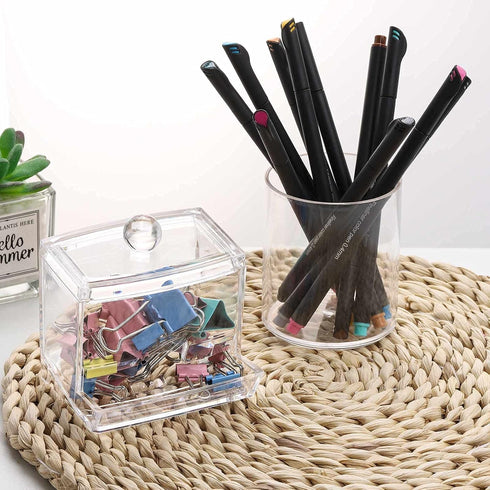 Tbestmax Plastic Qtips Holder, 10/7 OZ Cotton Ball/Swabs Dispenser, 3 Pcs Apothecary Jar Organizer for Bathroom Storage