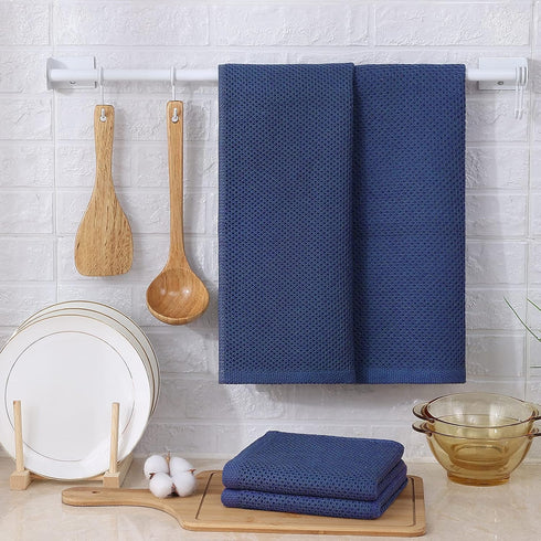 Kitinjoy 100% Cotton Waffle Weave Kitchen Towels - 4-Pack Super Soft Absorbent Dish Towels, Navy Blue