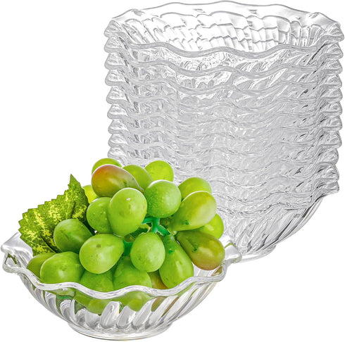 Elsjoy Set of 12 Plastic Dessert Bowls - 7 Oz Clear Mini Snack Bowls, 4.7 Inch Stackable for Ice Cream, Candy