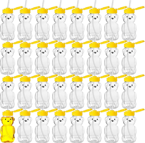 Thenshop 32 Pack Honey Bear Bottle with Straws Empty Plastic Cup Honey