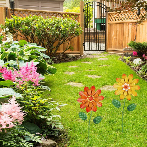 YEAHOME Garden Decor Set of 2 Metal Flowers, 23.6” Decorative Garden Stakes for Outdoor Lawn Decorations