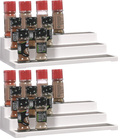 Cq Acrylic 2 Pack Spice Rack Organizer, 14.5 Inch Tiered Seasoning Can Shelf for Pantry, White