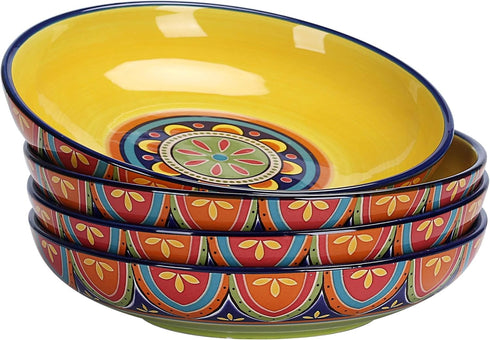 Bico Tunisian Ceramic Dinner Bowls, Set of 4, 35oz, Microwave & Dishwasher Safe