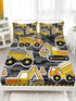 Datura home 4Pcs Set 1 1 2 Set Construction Truck Twin Sheet - Flat Sheet, Fitted Sheet, Pillowcases - Truck Yellow