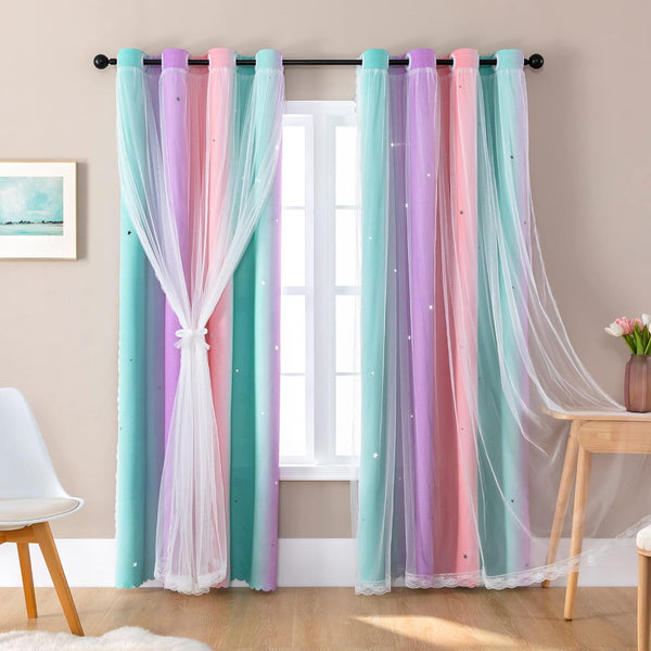 XiDi Curtains for Girls Bedroom Decor, Rainbow Blackout Curtains for Kids/Little Girl