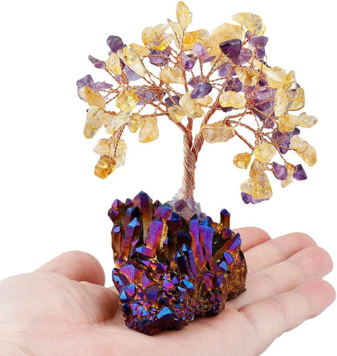 mookaitedecor Citrine & Amethyst Crystal Tree, Quartz Cluster Purple Titanium Crystals Base