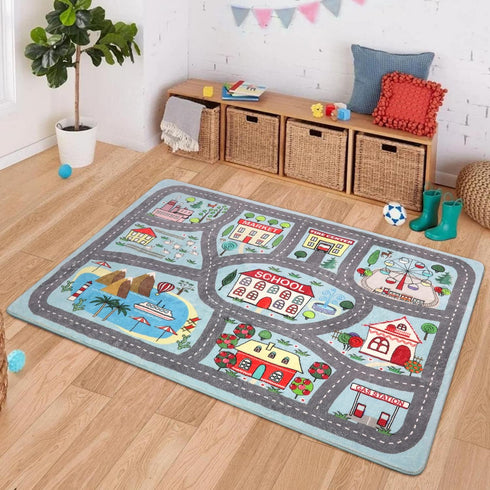 LIVEBOX Kids Rug 3'x5' Car Rug Play Mat for Playing Cars, City Life Educational Carpet for Children