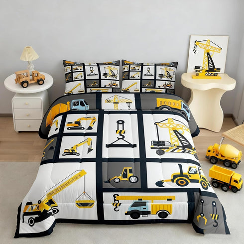 Feelyou Boys Construction Bedding Set Twin Size Kids Machinery Truck Comforter for