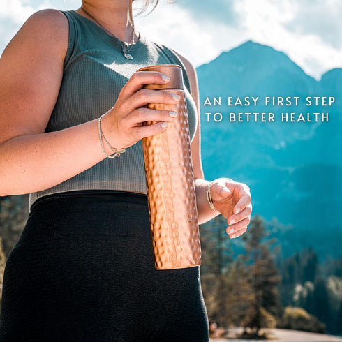 Copper Water Bottle - 34oz Hammered Vintage Design, Handcrafted Ayurvedic Pure Copper Vessel for Drinking Water