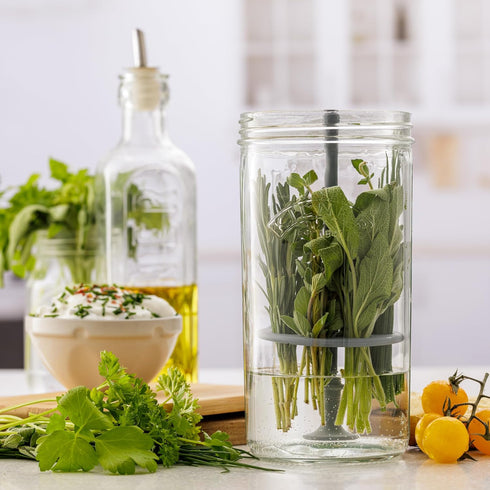 Set 3 1L Kilner Herb Keeper | Keep Herbs Fresh for Up to Weeks | Wide Mouth Jar with Stainless Steel Lid & Silicone