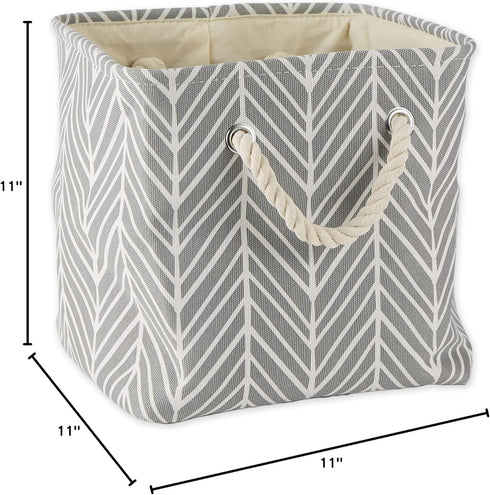 DII Large Round Herringbone Storage Bin with Handles, Small Square, Gray Polyester